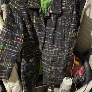 Nine West Black Multicolor Tweed Trench Coat